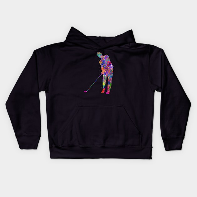 Golf player man watercolor art Kids Hoodie by Yahya Art